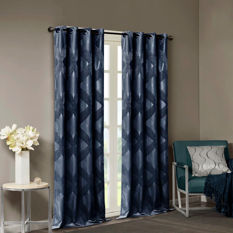 Madison Park Bentley Ogee Knitted Jacquard Geometric Total Blackout Single Curtain Panel