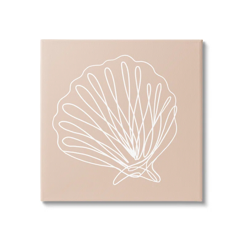 Stupell Industries " Clam Shell Squiggle Doodle Tan Sea Life " by Daphne Polselli