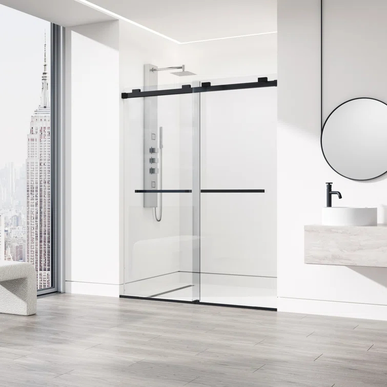 VIGO Houston 56-60" W x 76" H Sliding Frameless Shower Door with 3/8" Clear Glass VG6023MBCL6076