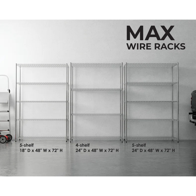Everest Home Everest Wire Rack Heavy-Duty 5-Tier Utility Shelving Unit, 48 W x 24 D x 72 H, Chrome