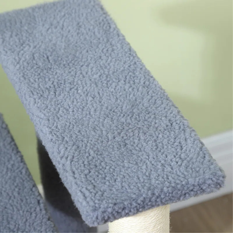 4 Levels Cat Steps, Pet Stairs Carpeted Ladder, Kitten Tree Climber With Scratching Posts, Hanging Play Ball, Side Step, For High Bed, Sofa, Gray