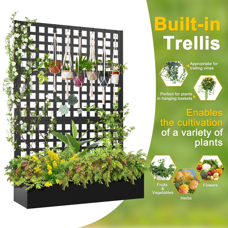 Latitude Run® Metal Planter Box with Trellis, Outdoor Raised Garden Bed with Privacy Screen