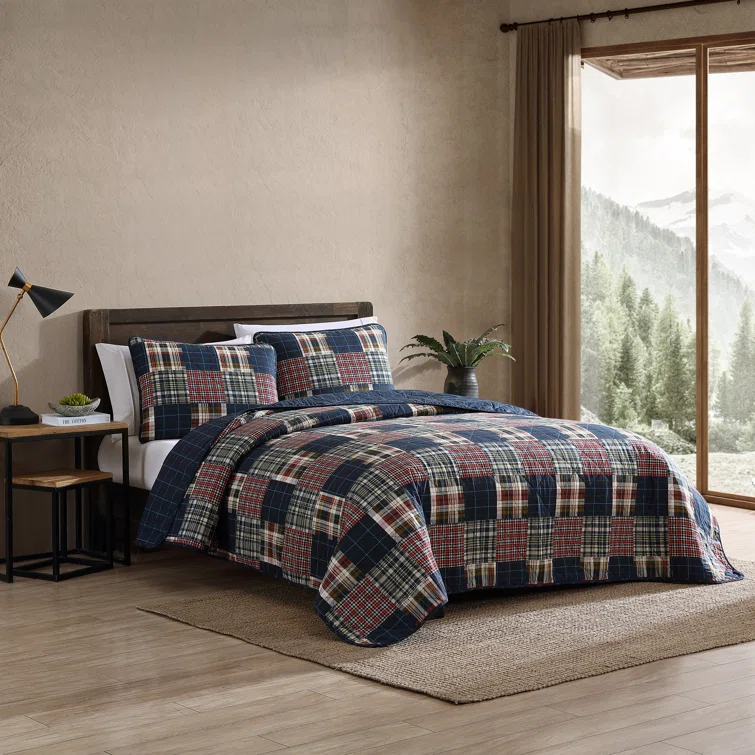 Eddie Bauer Eddie Bauer Madrona Blue Cotton Reversible Quilt Set