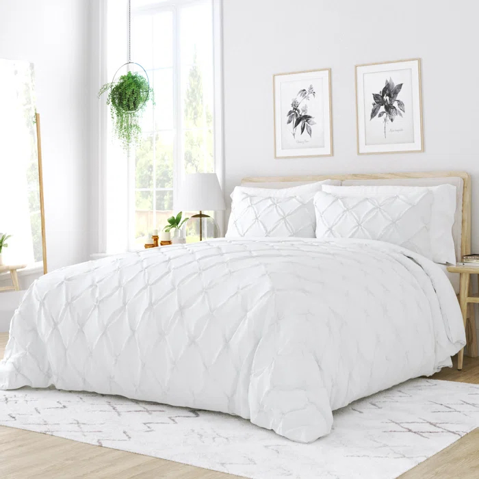 Becky Cameron Pinch Pleat Textured Duvet Cover Set & Reviews | Wayfair