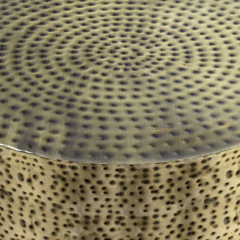 Simpli Home Montrose 30"W Antique Gold and Black Metal Modern Industrial Round Coffee Table with Hammered Texture, Fully Assembled