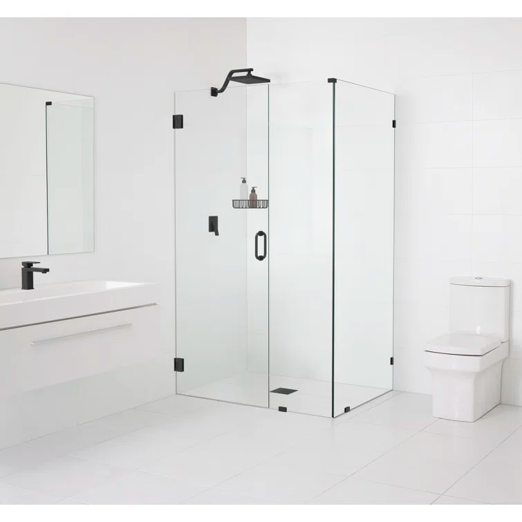 Glass Warehouse 37 in. x 32 in. x 78 in. 90-Degree Wall Hinged Fully Frameless Glass Shower Enclosure 90-WH-37-32-MB