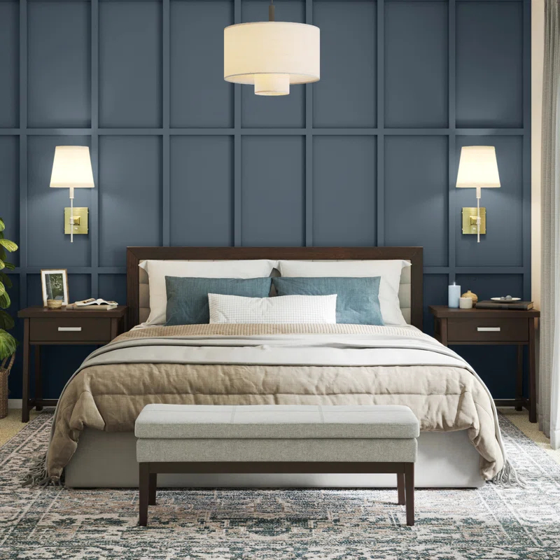 Simpli Home Carlson Small Mid-Century Ottoman Bench with Upholstered Seat