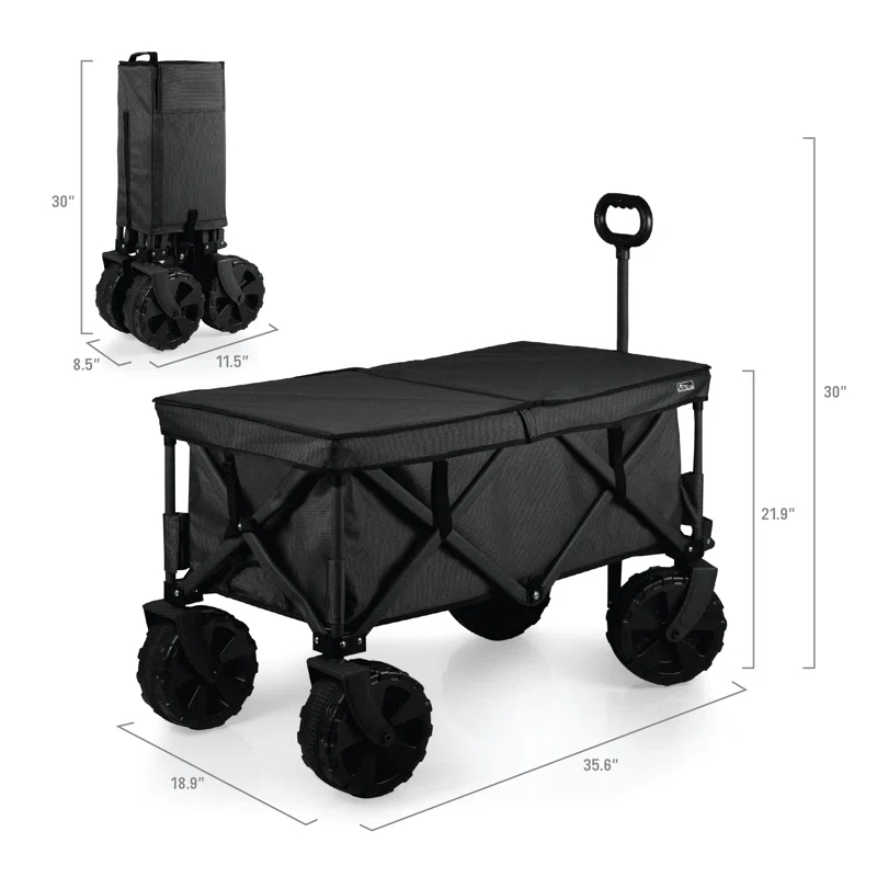 ONIVA™ Adventure Wagon Elite All-Terrain Folding Beach Wagon with Big Wheels plus Table Top Lid & Soft Cooler Liner - Collapsible Utility Wagon