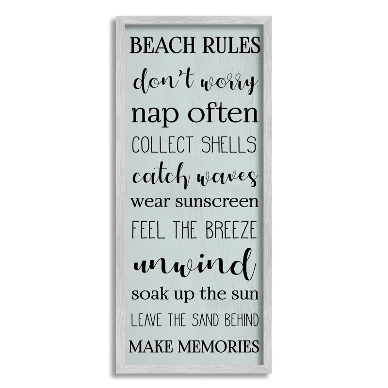 Stupell Industries " Beach Rules Sign Coastal Relaxation List Blue " by Daphne Polselli