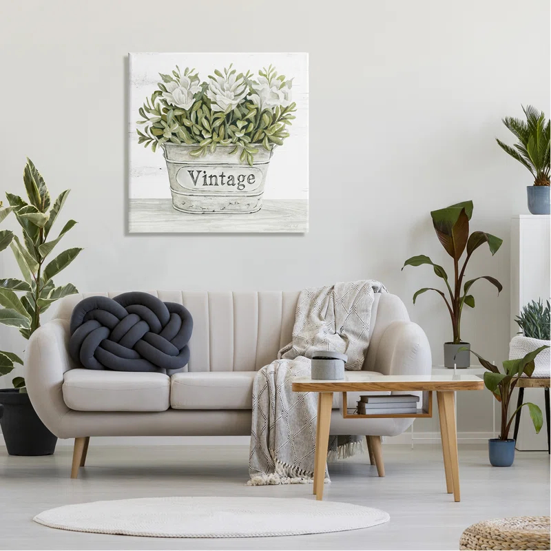 Stupell Industries " Vintage Flower Planter Rustic Blooms Full Leaves " by Cindy Jacobs Painting Print