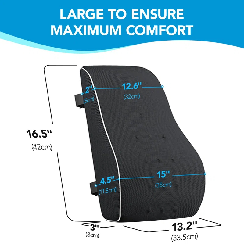 NATIONAL WINDOW Lumbar Support Pillow For Office Chair, Back Support Pillow For Car, Computer, Gaming Chair, Memory Foam Cushion, Relieve Back Pain, Improve Posture, Mesh Cover, Double Adjustable Straps