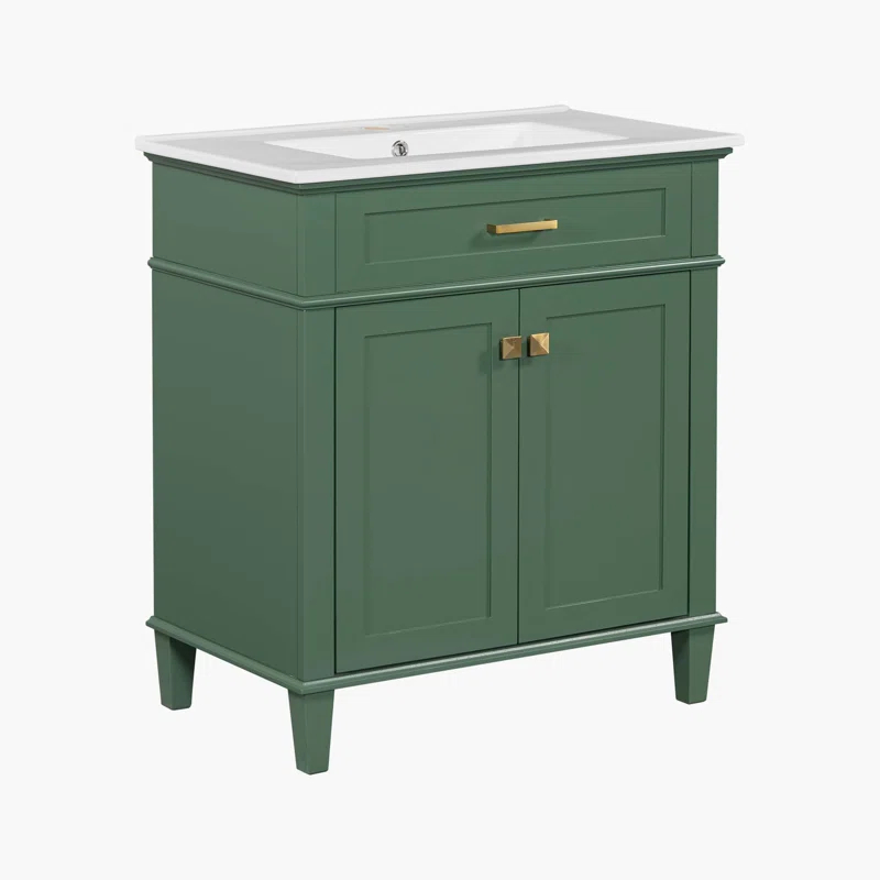 Tryimagine 30-Inch Bathroom Vanity With Ceramic Basin,  Soft Close Door And Adjustable Shelves