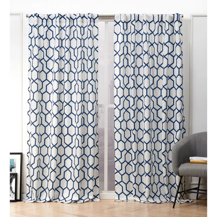 Nicole Miller Nicole Miller Hexa Geometric Print Hidden Tab/Rod Pocket Top Light Filtering Curtain Panel Pair (Set of 2)