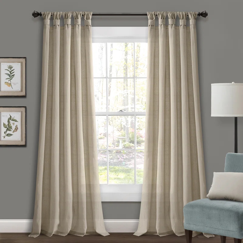 Lush Decor Burlap Knotted Tab Top Semi Sheer Curtain Pair (Set of 2)