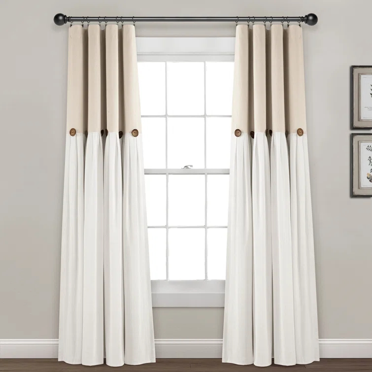 Lush Decor Linen Button Cotton Blend Blackout Curtain Single Panel