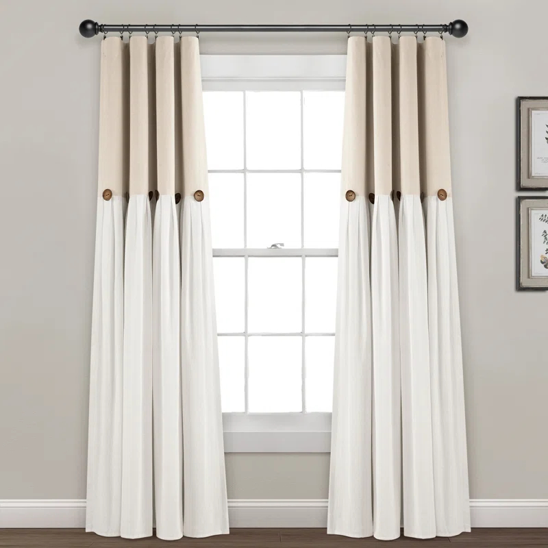 Lush Decor Linen Button Cotton Blend Blackout Curtain Single Panel