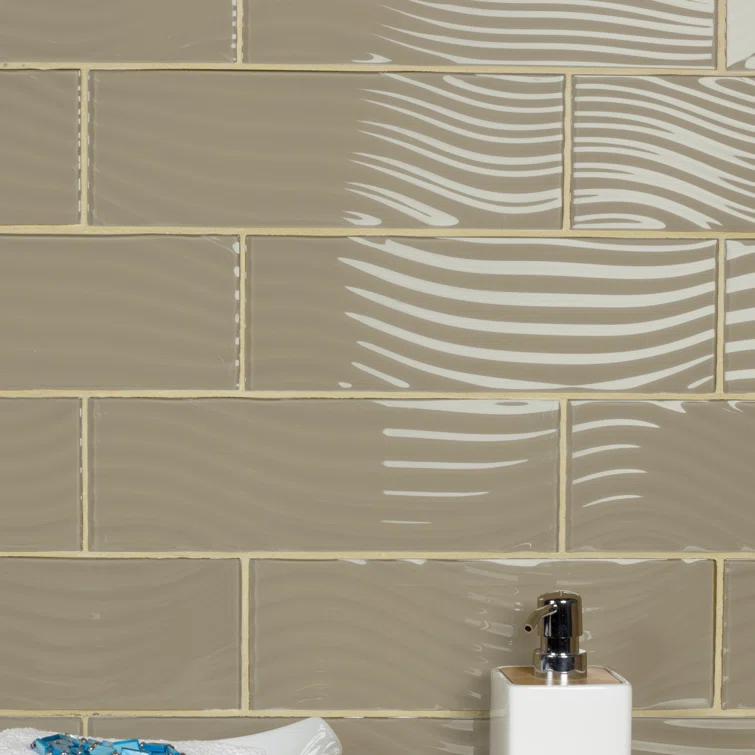 Abolos Pacific 4 in. x 12 in. Textured Glass Straight Edge Subway Decorative Kitchen & Bathroom Wall Tile