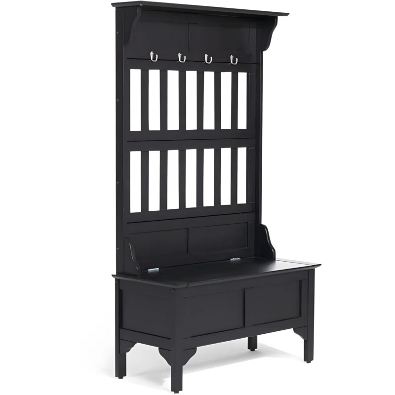 Co-t Solid Hardwood Hall Tree With Storage Bench, Safety Hinge, And Brass Hooks