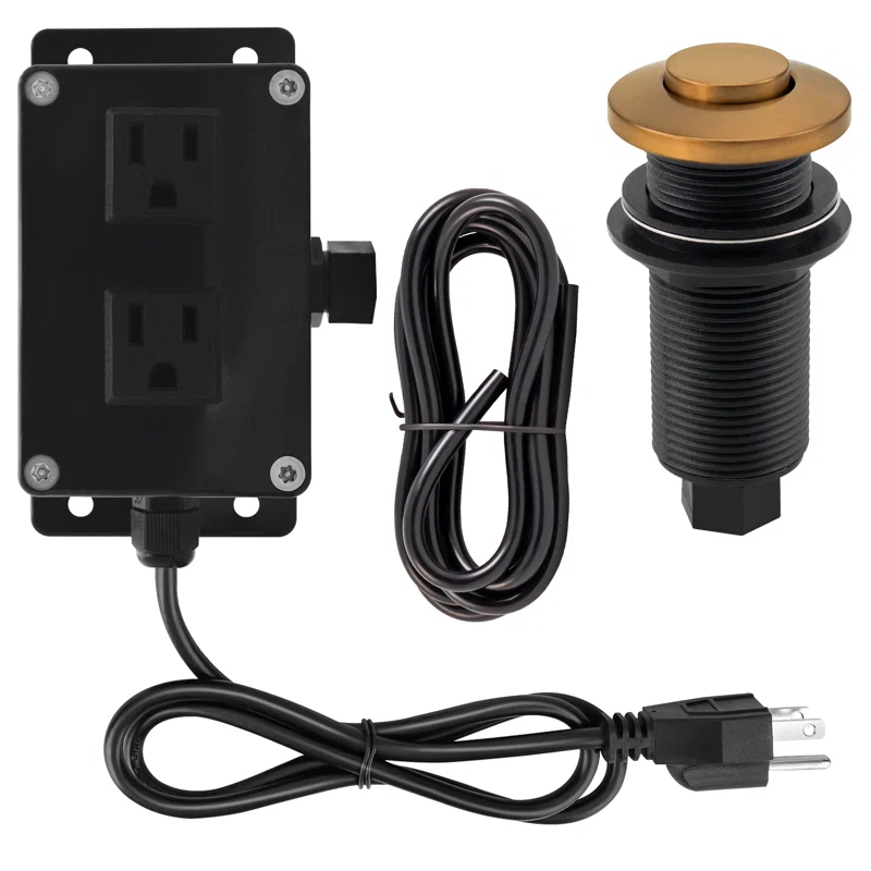 Westbrass Kitchen Sink Waste Disposal Air Switch and Dual Outlet Control Box, Flush Button