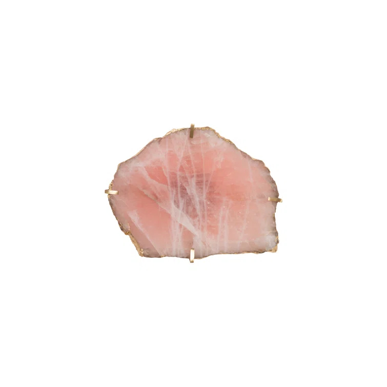 Rose Quartz Gem Wall Tile with Brass Setting