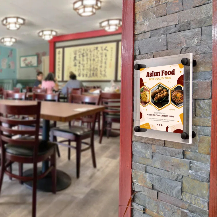 Azar Displays Floating Acrylic Wall Frame with Black Stand Off Caps: 18" x 24" Graphic Size, Overall Frame Size: 22" x 28"