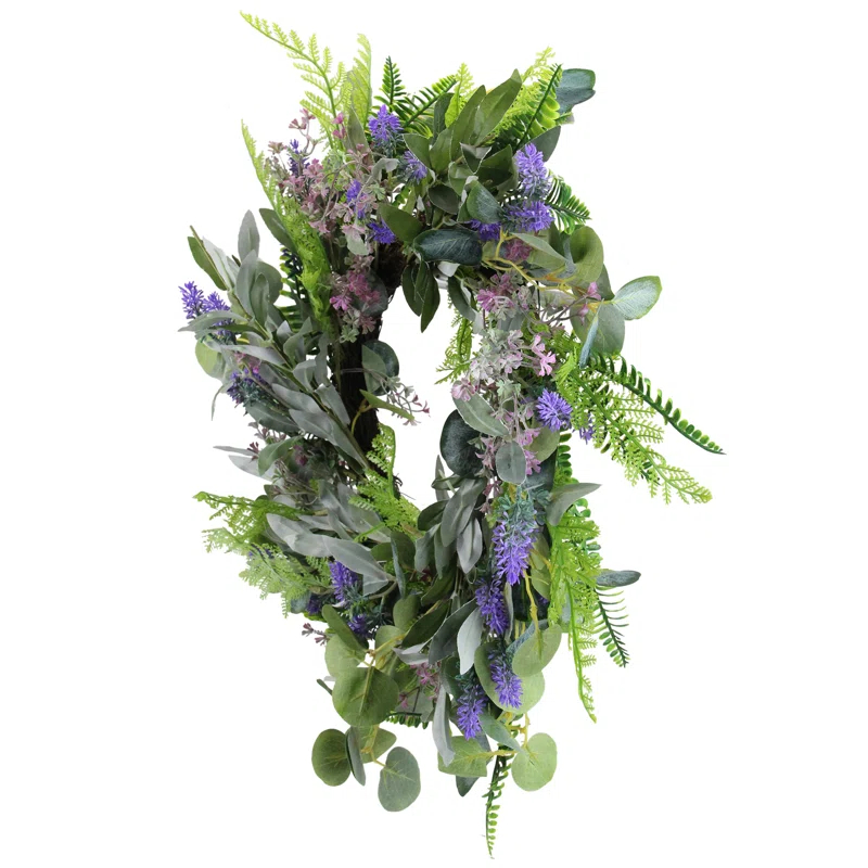 Northlight Seasonal Lavender and Mixed Foliage Artificial Floral Spring Wreath Purple and Green - 22-Inch