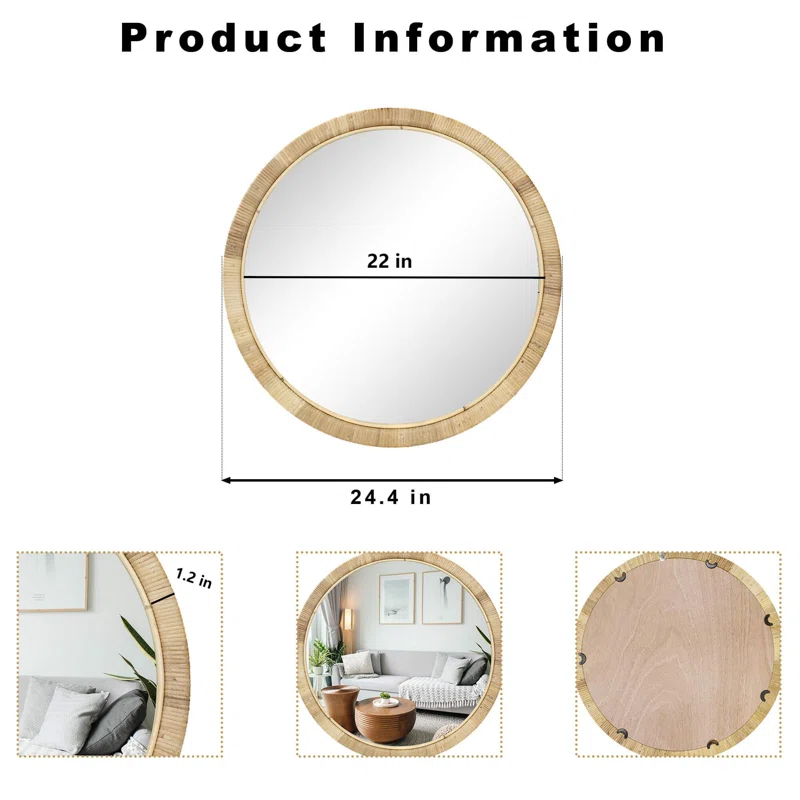 Bayou Breeze Handmade Rattan Framed Wall Mirror, Rustic Farmhouse Style Decorative Mirror, Boho Chic Design, Ideal For The Living Room, Bedroom, Bathroom And Fireplace, Arch