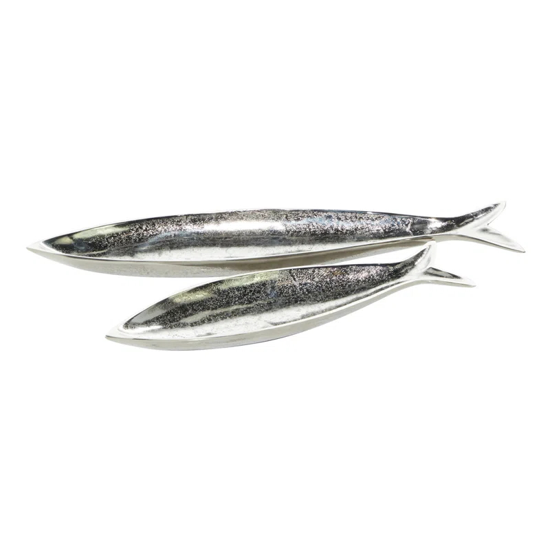 CosmoLiving by Cosmopolitan Aluminum Metal Fish Decor Tray Set