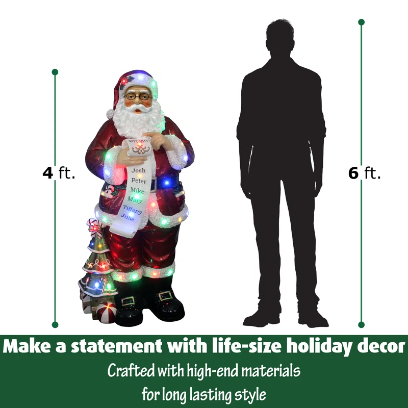 Fraser Hill Farm Indoor/Outdoor 4 ft. Christmas Santa Claus Holding Scroll & Reviews | Wayfair