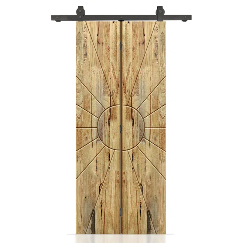 Calhome Pine Wood Bi-Fold Barn Door with Sliding Hardware Kit