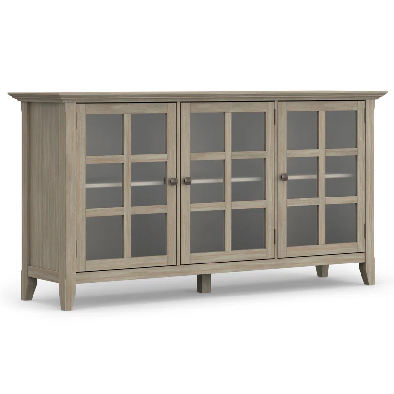 Simpli Home Acadian Wood 62" Transitional Cabinet in Gray