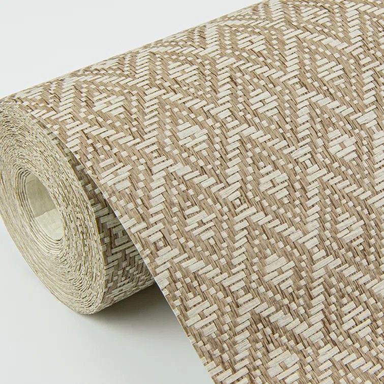 Hui Light Brown Geometric Grasscloth Wallpaper Roll