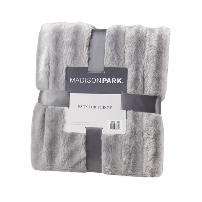 Madison Park Duke Gray Long Fur Throw 50x60"