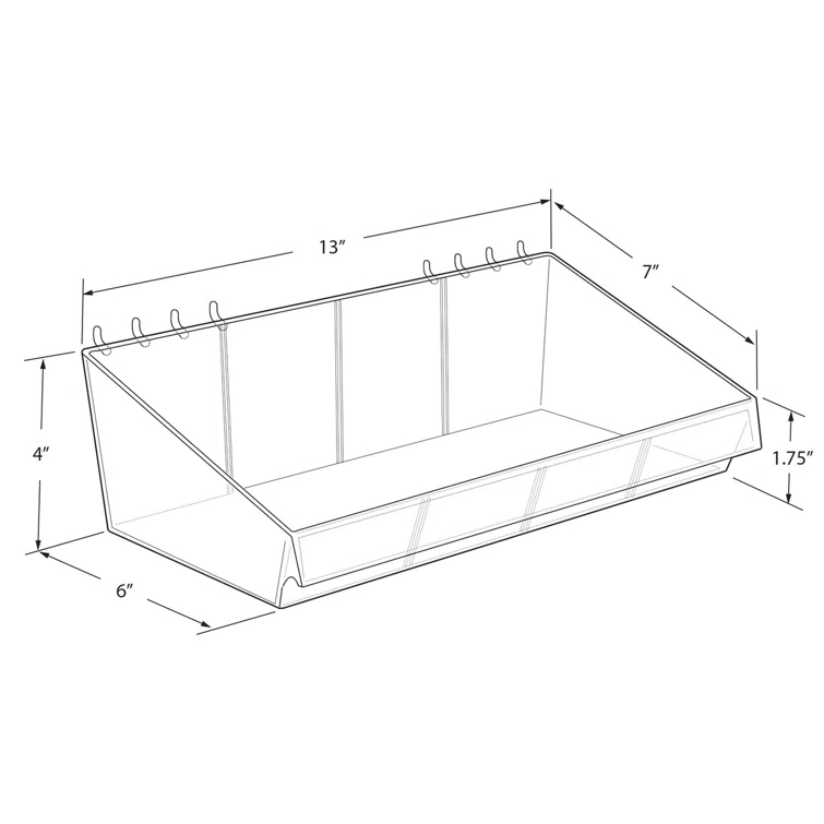 Azar Displays 13 Inch Wide x 7 Inch Deep Divider Tray for Pegboard or Slatwall with Removable Dividers Included, 4-Pack (Set of 4)