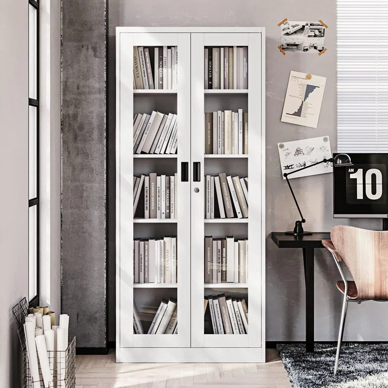 Display Cabinet With Glass Doors, Curio Cabinets With 4 Adjustable Shelves, Locking Glass Cabinet Display Case For Home, Office, Clinic, Pantry, Assemble Required