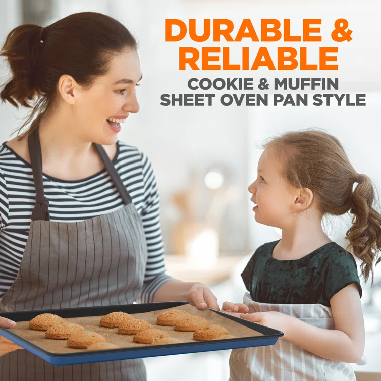 NutriChef 8-Piece Nonstick Stackable Bakeware Set - Pfoa, Pfos, Ptfe Free Baking Tray Set W/ Non-Stick Coating, 450°F Oven Safe, Round Cake, Loaf, Muffin, Wide/Square Pans, Cookie Sheet