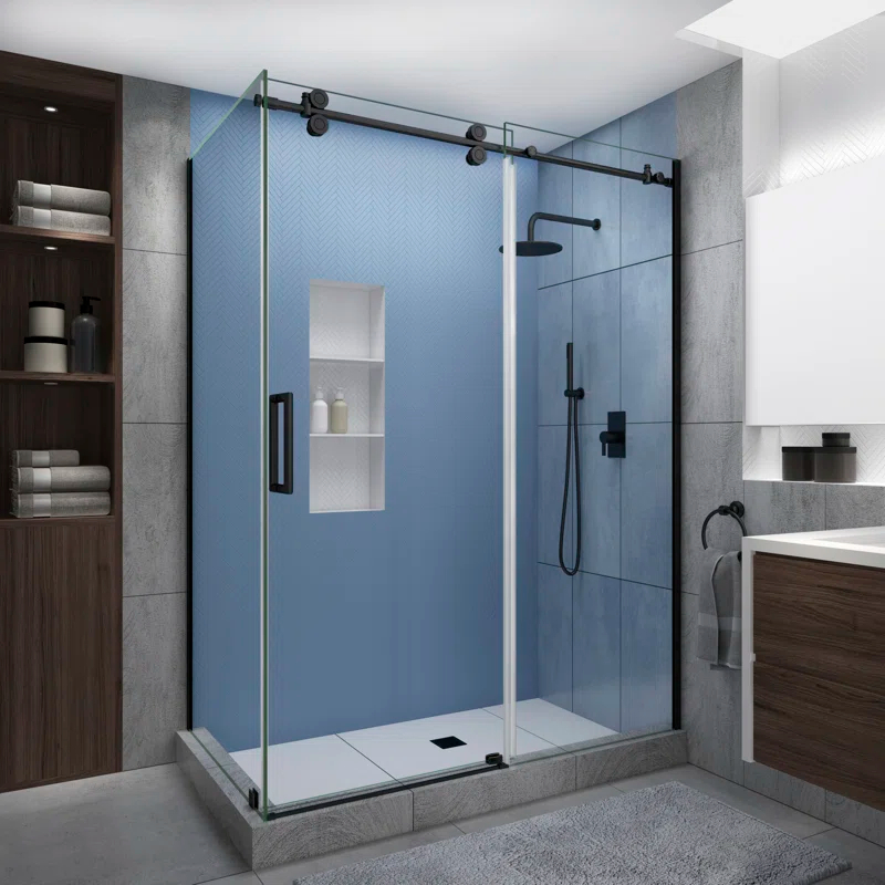 Langham XL 44" - 48" W x 36" D x 80" H Frameless Rectangle Sliding Shower Enclosure