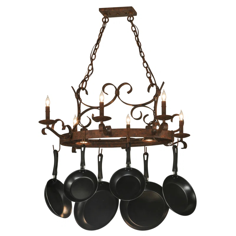 Meyda Lighting Handforged Oval Metal Handcrafted Round Chandelier Pot Rack