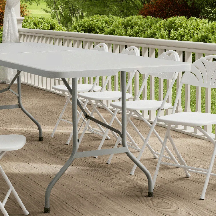 Bring Home Furniture 8Ft Heavy Duty Folding Table, Indoor Outdoor Portable Plastic Picnic Desk with Steel Legs and Handle