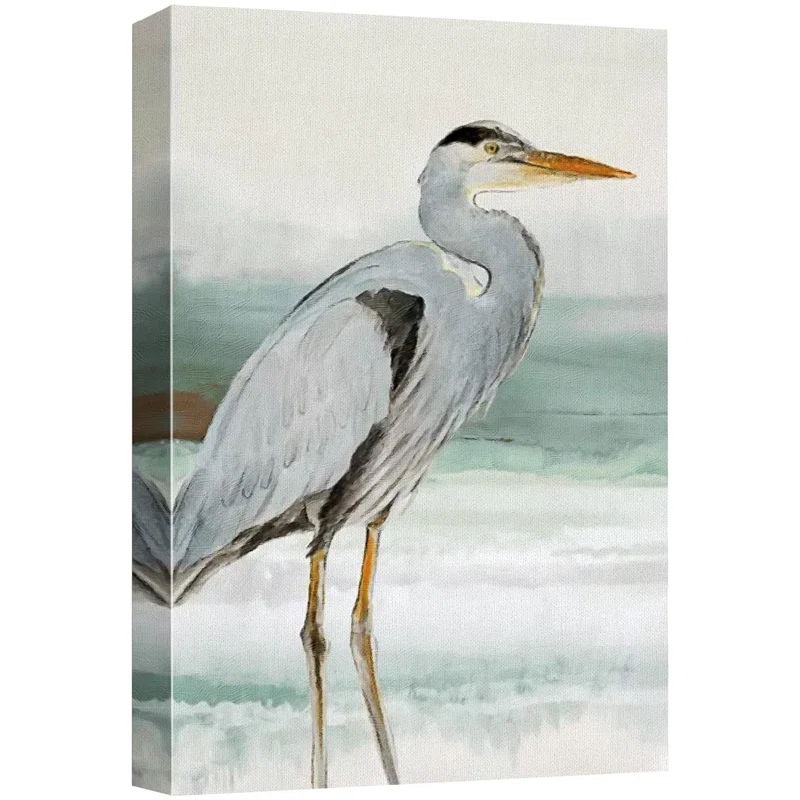 IDEA4WALL Crane Heron Bird " Pastel Beach Wave Ocean Crane Bird Nature Modern Zen Rustic "