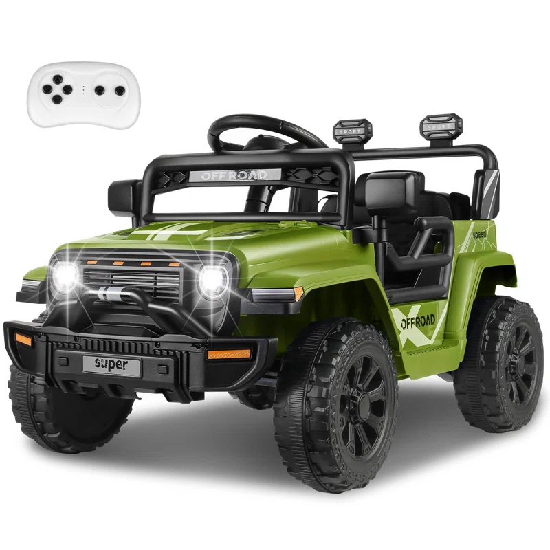 Himimi 12V Ride On Toys For Kids With Remote Control, 1 Seater Kids Electric Car Jeep,LED Lights, Multi-Speed Transmission, MP3 Player