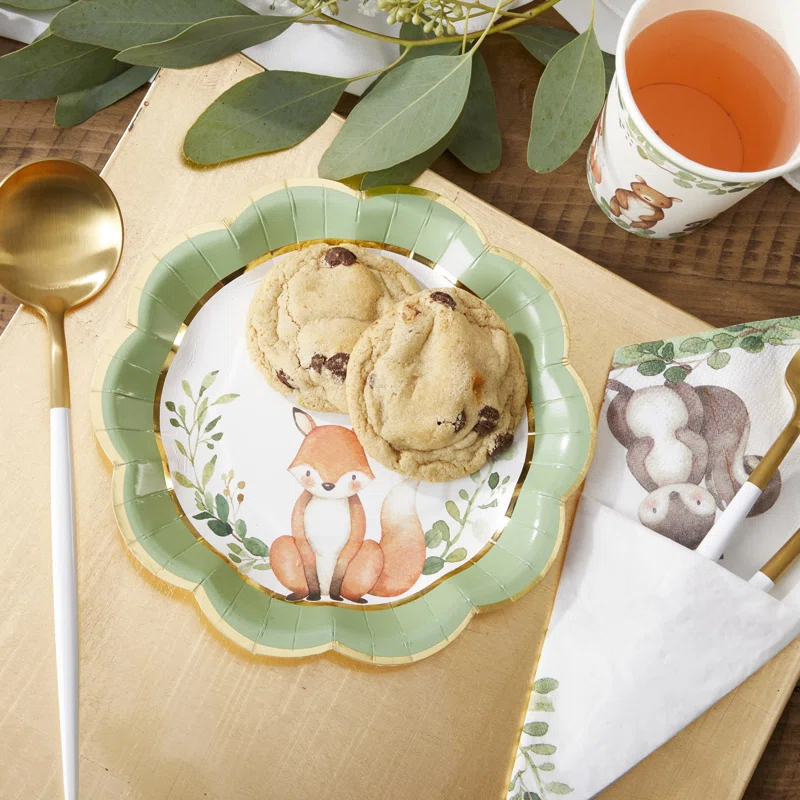 Kate Aspen Kate Aspen Woodland Baby Shower Decorations; 78-Piece Disposable Party Plates; Cups & Napkins Set for 16 Guests – Adorable Woodland Animals Theme, Table Decor; Birthday; Gender Neutral Party (Set of 78)