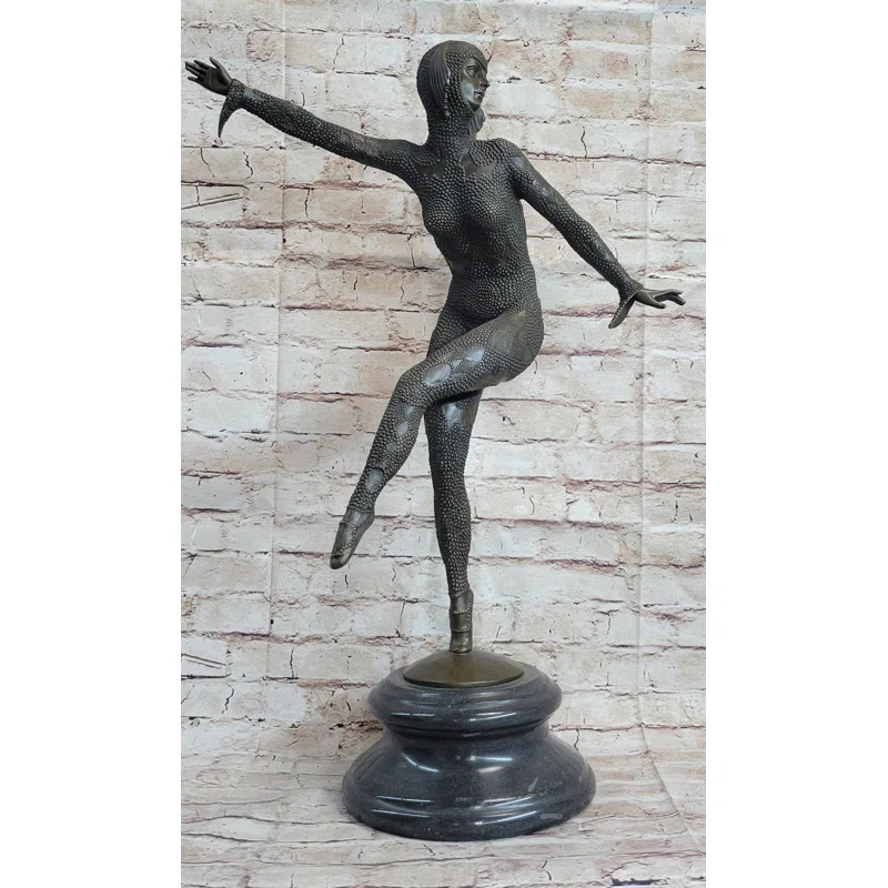 Red Barrel Studio® Chiparus Art Deco Russian Ballet Dancer Ballerina Bronze Sculpture Statue Figure on Marble Base