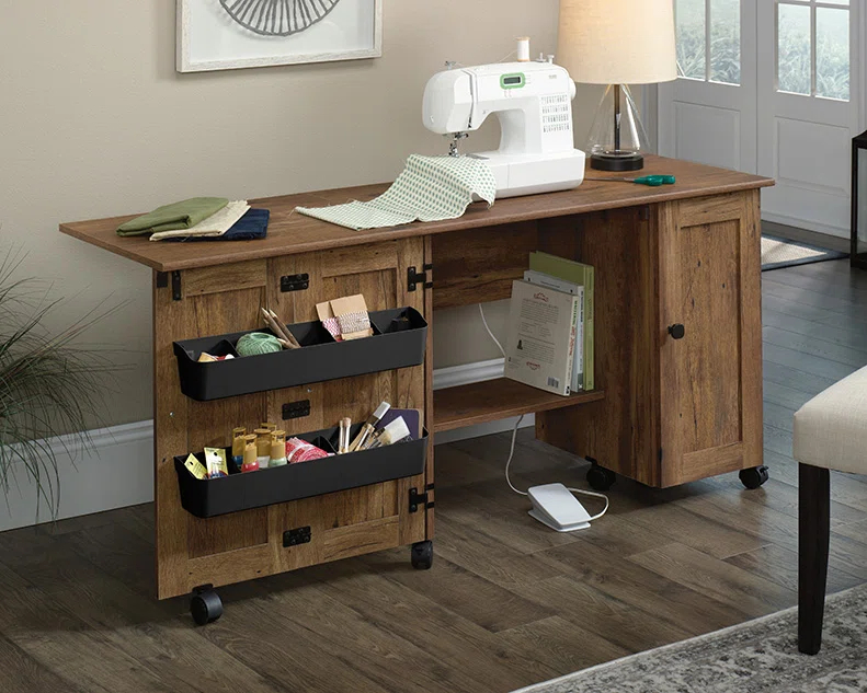 Sauder 40.079'' x 19.449'' Sewing Table with Wheels