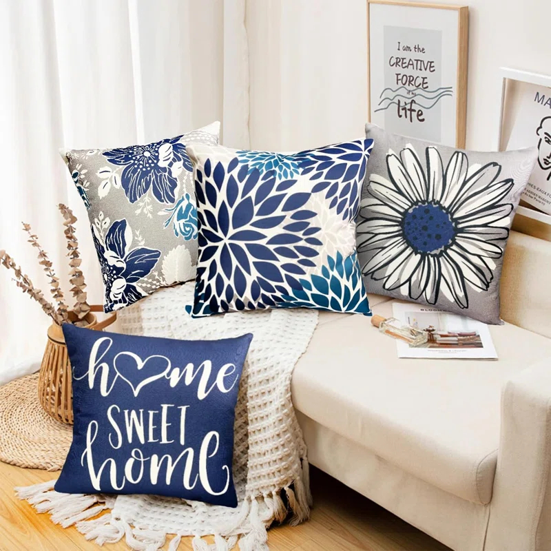 MAXAYA Decorative Throw Pillow Covers Set Of 4 Blue Pillow Covers 18X18...