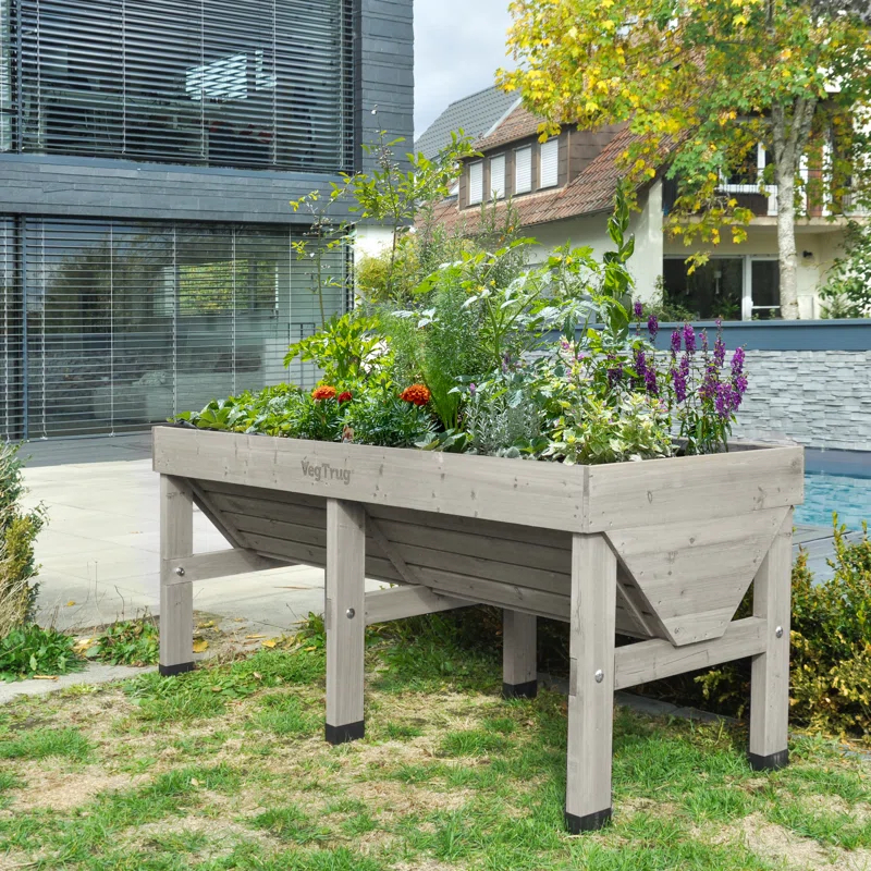 Gray Wash Wooden Raised Bed Planter for Outdoor Gardens