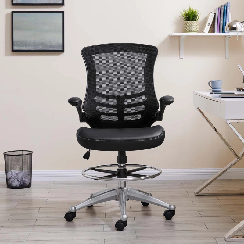Modway Modway Attainment Vinyl Drafting Chair - Drafting Stool With Flip-Up Arm