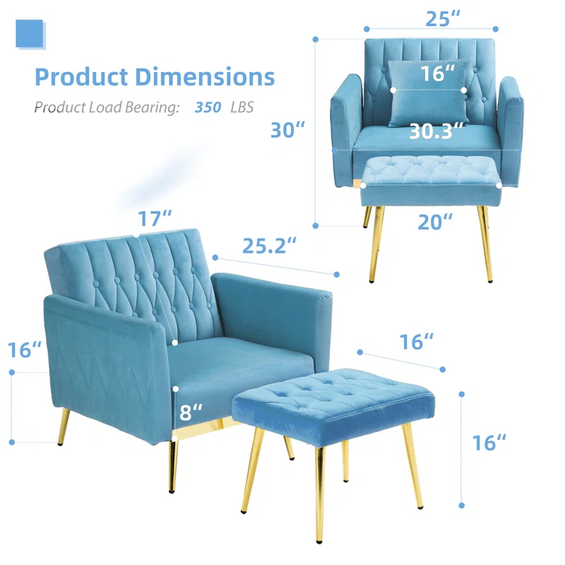 Everly Quinn Siemon Velvet Accent Chair with Ottoman