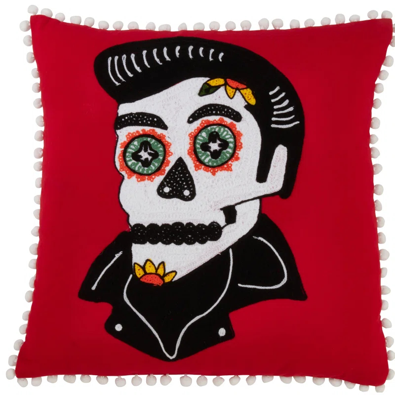 Saro Sugar Skull Cotton Pillow Cover