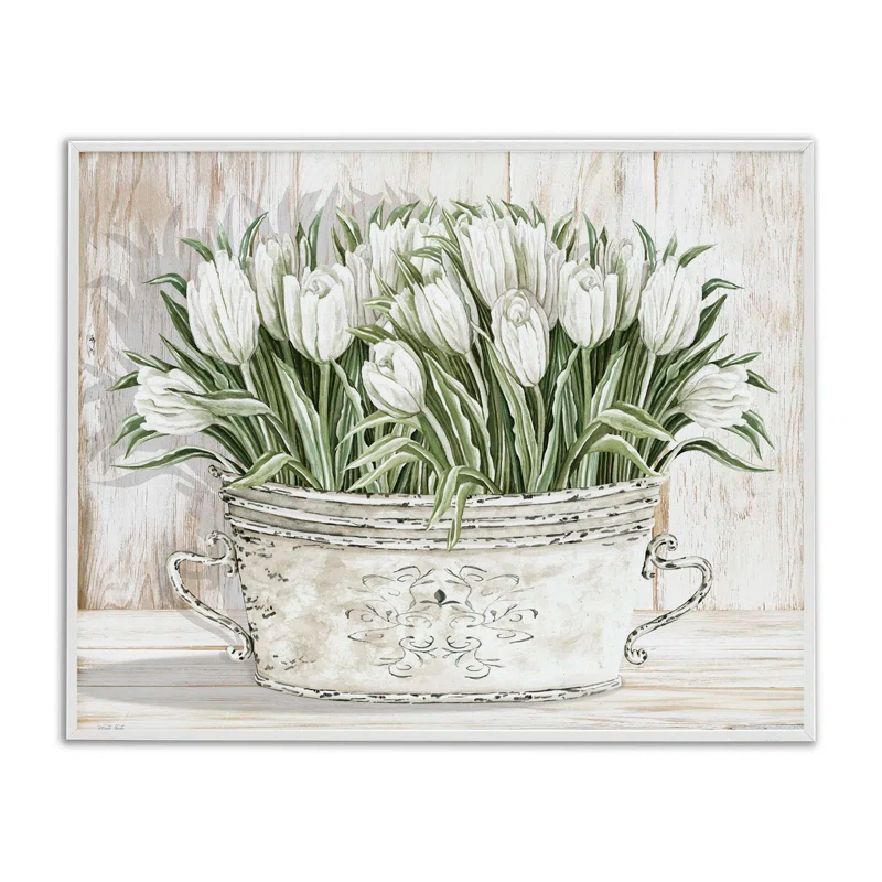 Stupell Industries White Tulip Flowers Fresh Vintage Country Tin Painting Framed Giclee Texturized Art by Cindy Jacobs